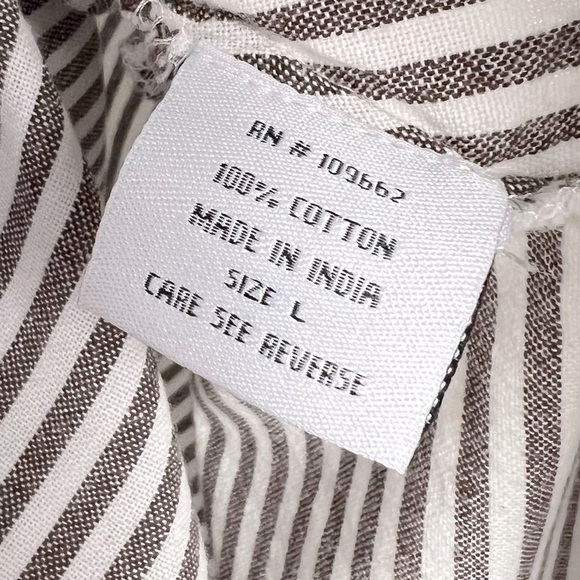 Tulip Lagenlook Shirt Brownish Gray Stripe Loose Asymmetrical Hem Button Down - Picture 14 of 14